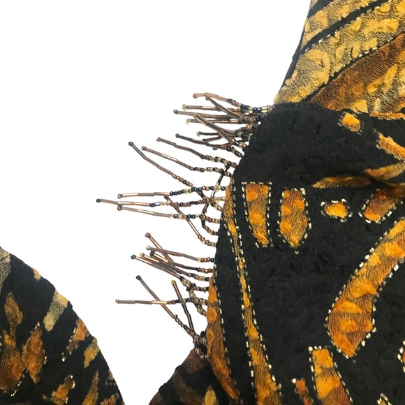 Retro Abstract Print Drape Jacket/Kimono Jacket/Abstract Metallic Open Front - Picture 8 of 16